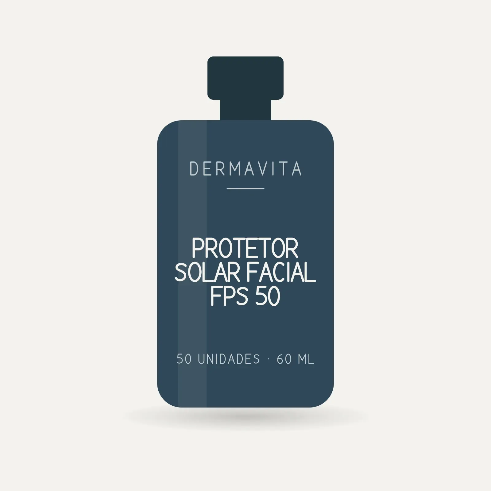 Frasco de protetor solar facial FPS 50 da marca Dermavita, 60 ml.