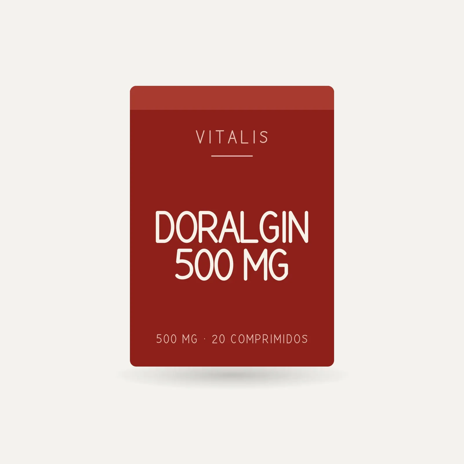 Caixa de Doralgin 500 mg com 20 comprimidos, marca Vitalis.