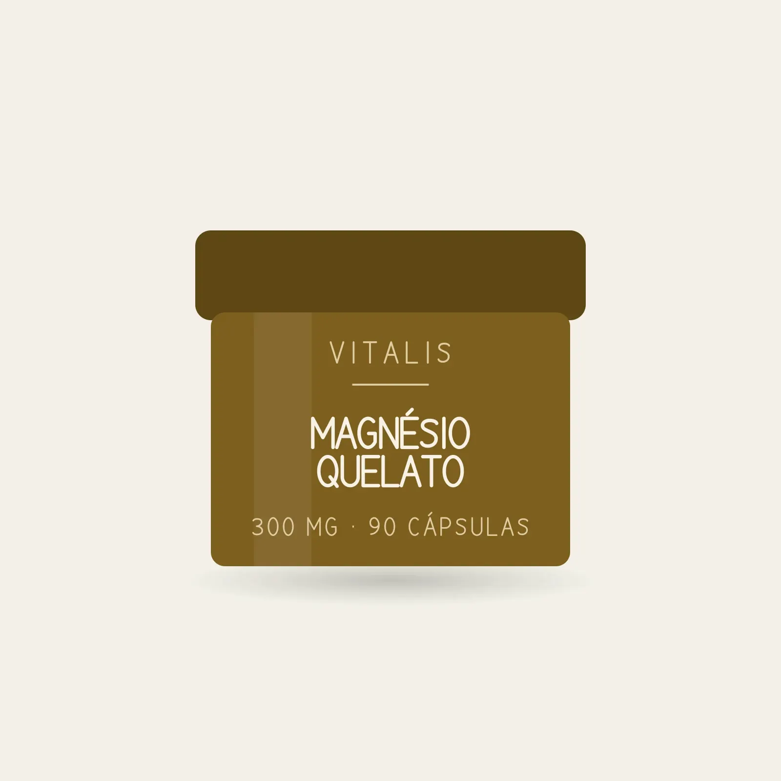 Pote de magnésio quelato com 90 cápsulas, marca Vitalis.